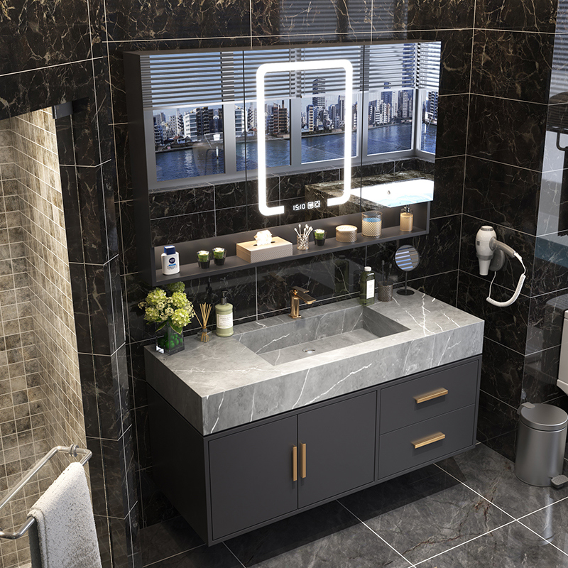 Light luxury rock slab integrated basin bathroom cabinet modern simple wash basin cabinet combined toilet wash table bathroom