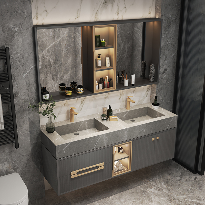 Bathroom cabinet combination modern minimalist smart bathroom washbasin cabinet rock plate integrated washstand wall-mounted washbasin