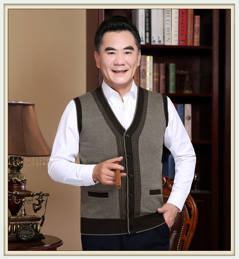 Áo len trung niên mùa đông áo len nam trung niên mặc áo len không tay ấm áo len bộ vest nam trẻ trung