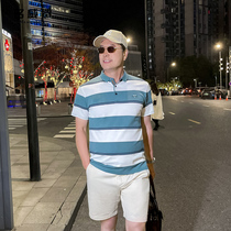 New summer middle-aged dad short sleeve T-shirt men polo shirt stripes middle-aged mens cotton top
