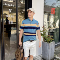 Dad summer short sleeve T-shirt striped men loose Paul polo shirt summer middle-aged casual thin top