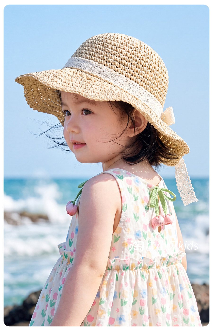 女童草帽儿童防晒帽夏季宝宝帽子婴儿遮阳帽蕾丝编织帽女孩太阳帽 — 6