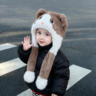 Parent-Child Children's Hat, Baby Plush Hat, Autumn and Winter Scarf Integrated, Girls' Ears Move, Boys' Ear Protection, Warm
