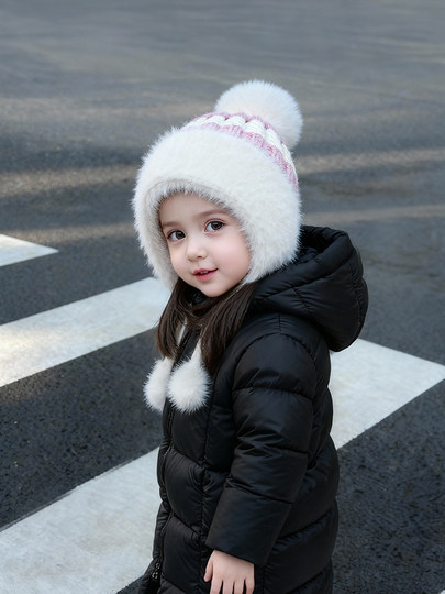Children's hats in autumn and winter, big children's woolen hats, girls' knitted hats, thickened and warm baby ear protection hats, boys' fashionable hats