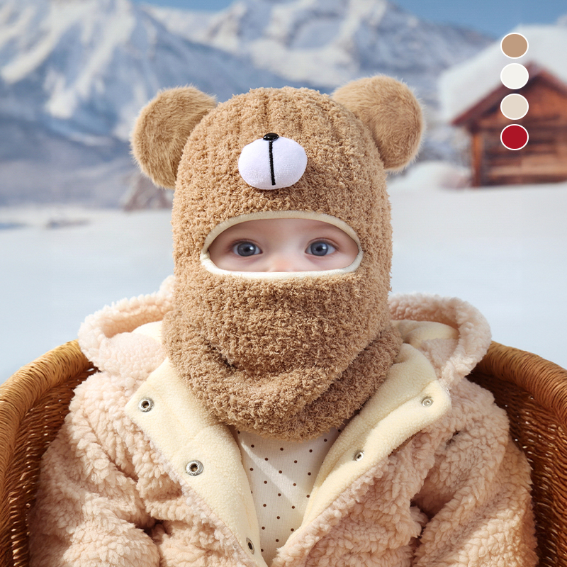 ぬいぐるみベビー帽子とスカーフ一体型秋冬ベビーマスク帽子男の子ウール帽子子供の耳保護帽子女の子