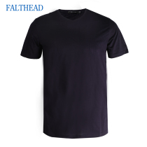 Fairfat short-sleeved T-shirt mens summer thin section chicken heart V-neck young and middle-aged fashion casual solid color double mercerized cotton