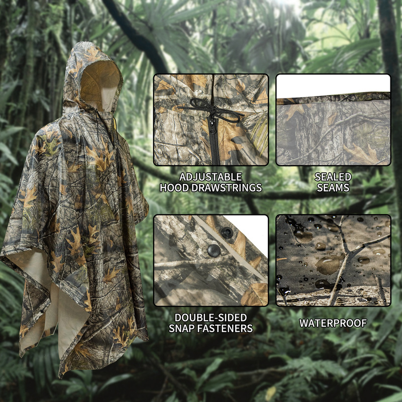 2026 Brand New Flexible Bionic Camouflage Hunting Bird Watching Outdoor Cycling Mountaineering Rain Poncho Multifunctional Raincoat Portable