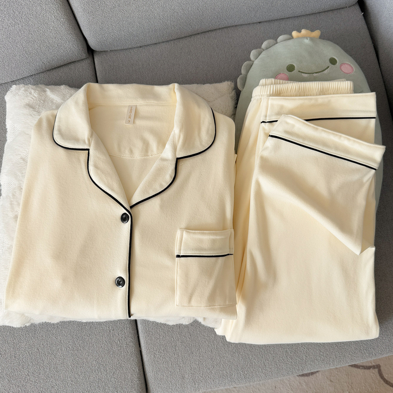 High-End Apricot-Colored Brushed Velvet Pajamas for Women, Autumn and Winter Coral Fleece, Thickened, Simple Cardigan Loungewear High-End Apricot-Colored Brushed Velvet Pajamas for Women, Autumn and Winter Coral Fleece, Thickened, Simple Cardigan Loungewear