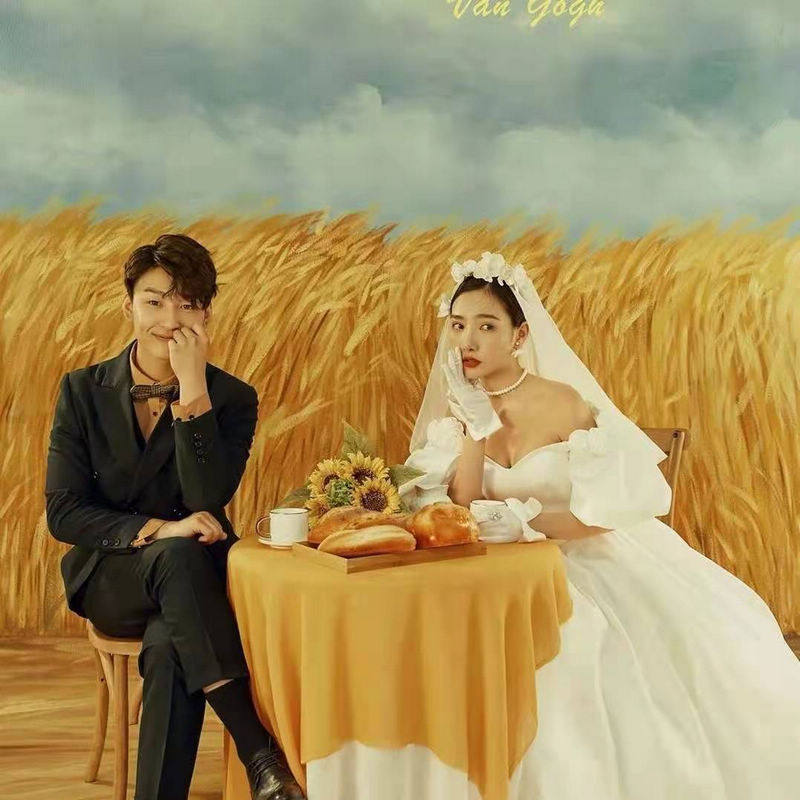 Studio wheat field theme hand-painted background pure handmade boutique wedding art background wall photography inkjet photography cloth