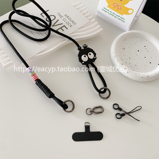 만화 석탄 공 블랙 나일론 휴대 전화 끈 크로스 바디 크로스 바디 크리에이티