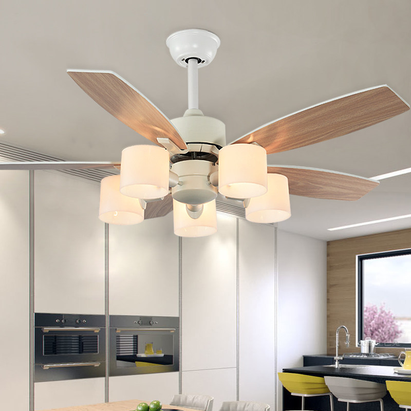 Chandelier lamp Japanese Nordic modern simple living room fan chandelier dining room bedroom study silent wooden leaf ceiling fan lamp