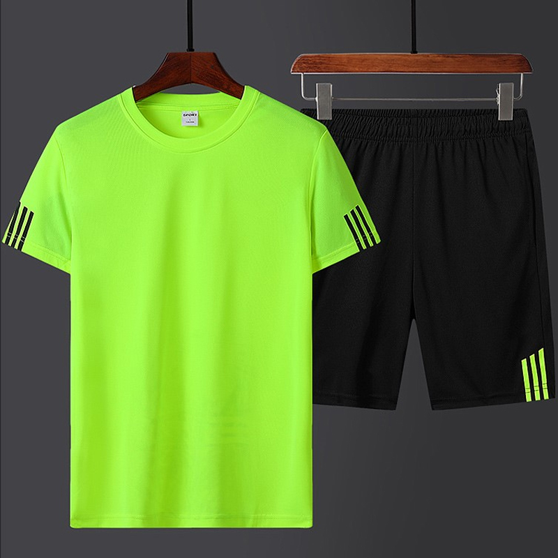 Spring and Summer Running Sportswear for Men, Breathable Fitness Quick-Drying Short-Sleeved Shorts, Physical Examination Sports Suit for Men with Printed Logo