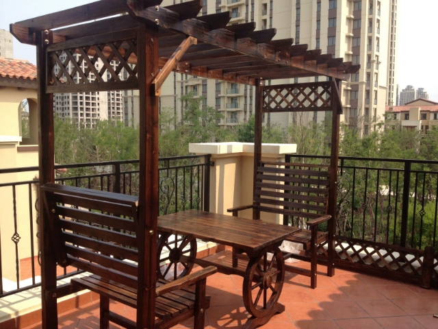 Khung nho chống ăn mòn nhà gỗ gazebo nhà máy gỗ trực tiếp đứng ngoài trời đồ nội thất sân vườn bàn ghế vườn leo - Bàn ghế ngoài trời / sân bàn ghế gỗ ngoài trời