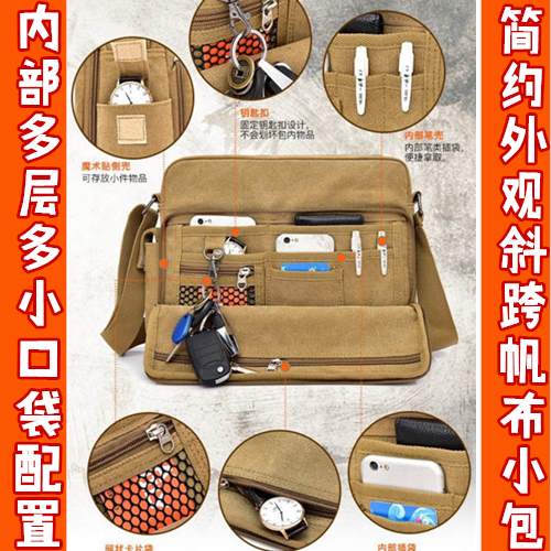 Canvas men's bag multifunctional small backpack lightweight men's tool bag trend multi-layer messenger bag construction site backpack