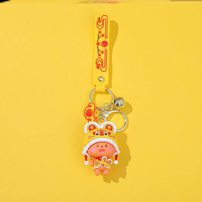 Tiger Year Tiger Head Hat Doll Car Key Buckle Cute New Year Old Tiger Leather Rope Key Necklace Pendant Gift Genders