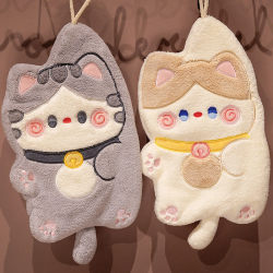 Cat Hand Towel Hanging Type Cute Hand Towel Children's Hand Towel Bathroom Handkerchief Kitchen Hand Cloth