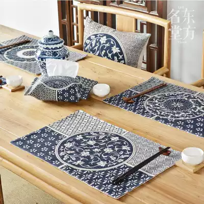 Modern Chinese blue and white stripe teahouse tea room Western placemats heat insulation mat meal coasters table mat tray mat tea mat