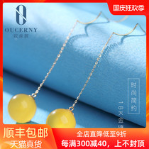 Oucini beeswax earrings female 18K gold inlaid chicken oil yellow amber earrings long wax earrings