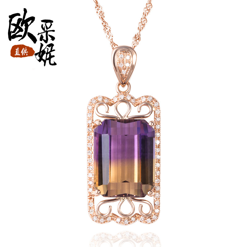 Ozany 18K rose gold diamond amethyst topaz pendant crystal color gemstone ring face