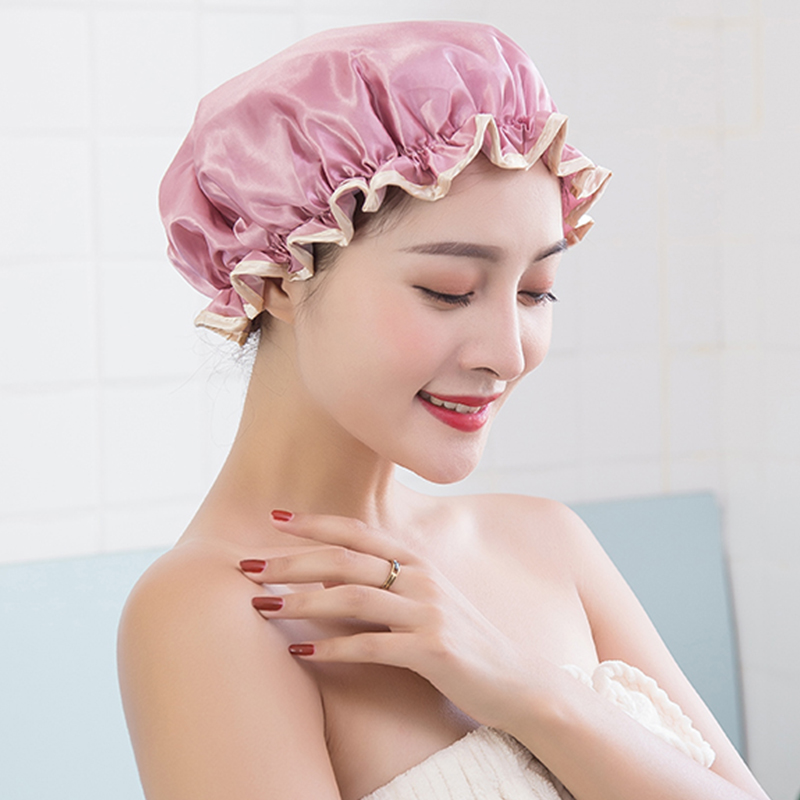 Double waterproof shower cap Female adult bath hair cover Shower head cover hat Bath wig anti-fume hair cap