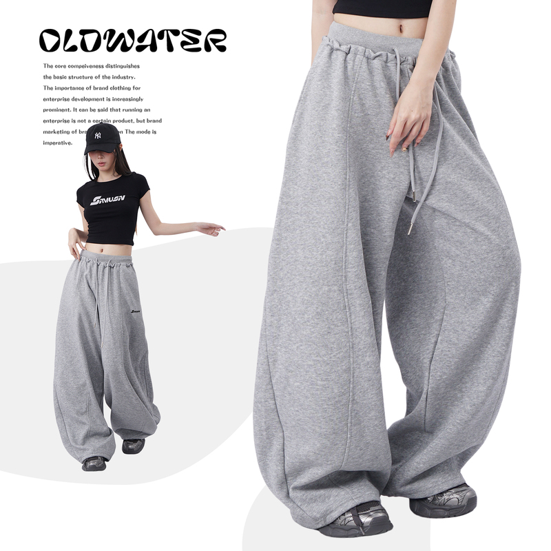 American Street Fashion Brand Gray Sweatpants for Women with a Stylish Pleated Waistband, 2026 New Style, Deconstructed Slimming Pants, Trendy