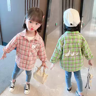 Girls long sleeve shirt cotton children spring and autumn coat wear children's clothing male baby plaid shirt autumn dress Korean tide