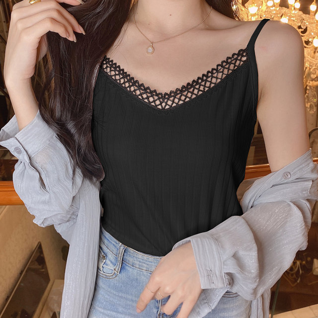 Hollow V-neck modal thread cotton camisole women's spring and summer new Korean version all-match bottoming shirt stretch top