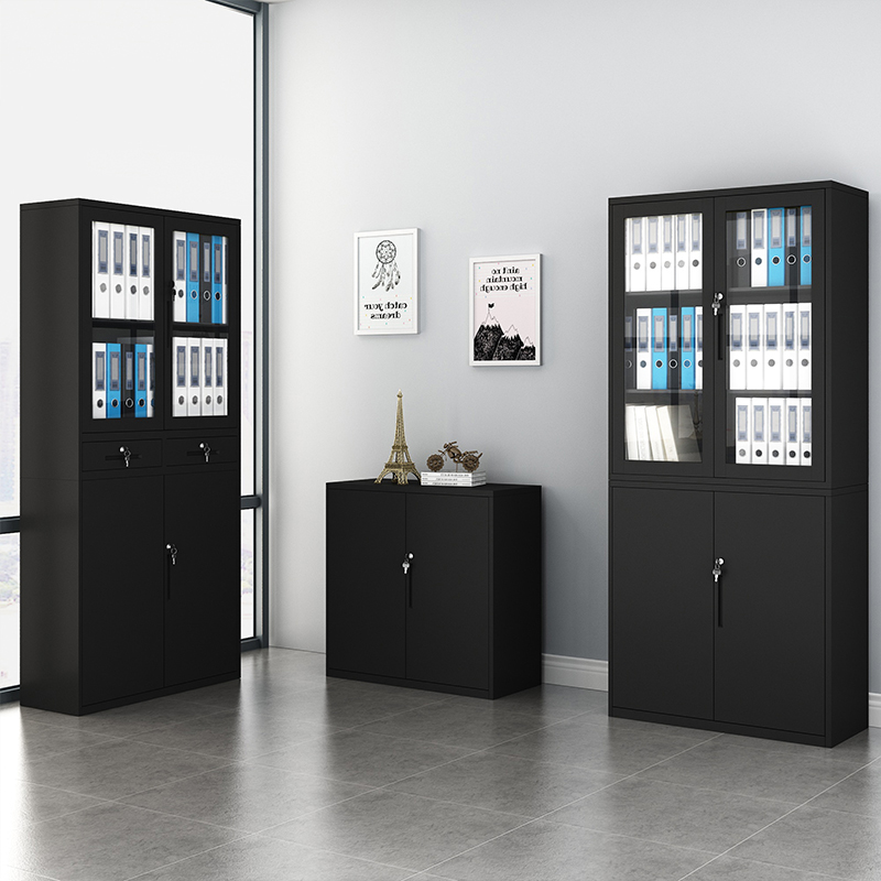 Black office cabinet A4 Tin cabinet drawers information locker steel with lock containing cabinet glass short cabinet