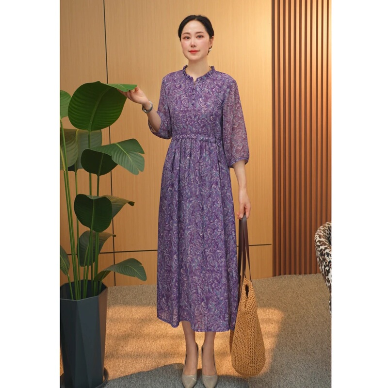 Spring and Summer New Fashion Versatile Stylish Mom-Style Dress for Women, Elegant Waist-Cinching, Tummy-Concealing, Slimming, Skin-Friendly Dress