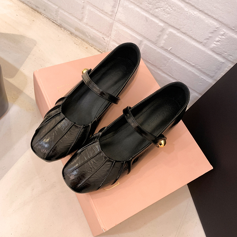 French Retro Style Women's Shoes 2025 Summer New Flat Platform Shell Toe Shallow Mary Jane Leather Shoes