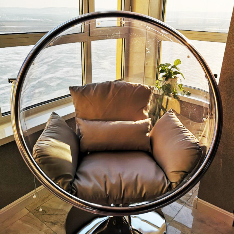 Glass space chair Indoor Nordic hemisphere Transparent glass hanging basket hanging chair Swing rocking chair Outdoor net red bubble chair