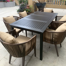 Outdoor table and chair Villa Sunshine room courtyard garden outdoor terrace leisure rattan chair plastic wood table outdoor rattan table and chair