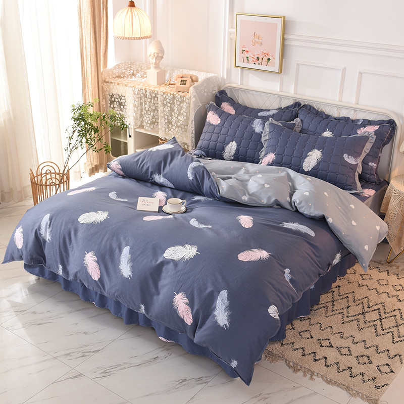 100% cotton bed, pure cotton quilted quilted, thickened bed skirt, four-piece set of bedspread-style bed sheet, double cartoon supplies