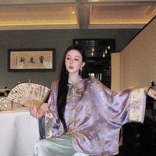 New chinese style national style jacket for women 2025 new summer purple acetic acid high-end temperament high-end tops for ladies trendy