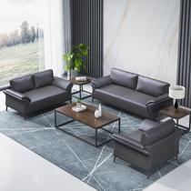 Office sofa coffee table combination set simple modern light luxury business reception room casual leather trio
