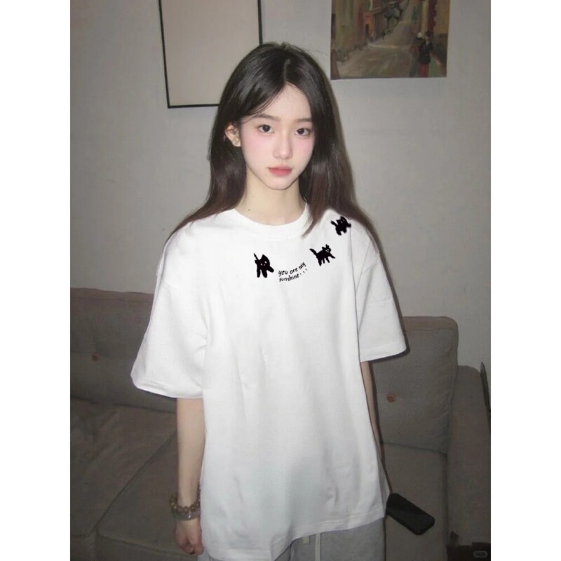 Loose Short-Sleeved Women's T-Shirt 2026 New American Casual Versatile Top for Girls and Students, All-Cotton Round Neck Half-Sleeve Loose Short-Sleeved Women's T-Shirt 2026 New American Casual Versatile Top for Girls and Students, All-Cotton Round Neck Half-Sleeve