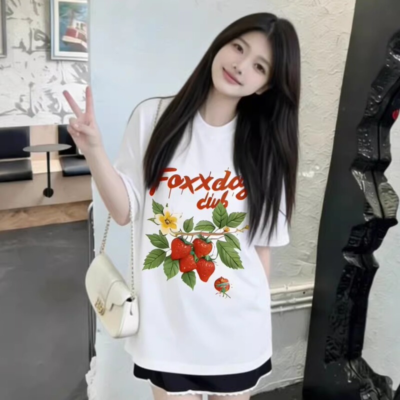 White Short-Sleeved T-Shirt for Women, Loose, Casual and Versatile, 2026 New Style, Half-Sleeved Top for Junior High School and High School Girls