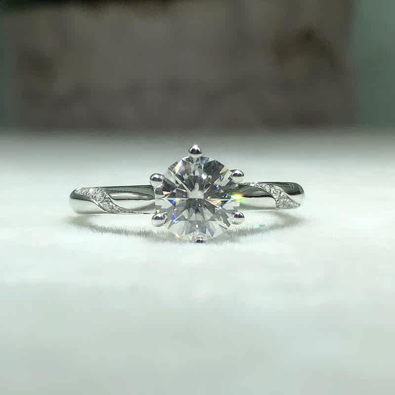 D Color Mosanstone Diamond Ring 18K Platinum Micro Inlaid Classic 6 Claws Women 1 Carat Diamond Ring Wedding Coursemarriage customizable