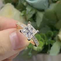 18K square Mozambique Diamond Ring 1 karat 2 Karat gong zhu fang qun xiang diamond wedding engagement can be customized