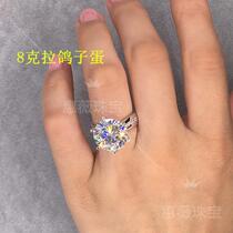 Huiwei Jewelry imported Moissan stone ring 18K white gold inlaid with 6 carat pigeon egg six-claw wide ring