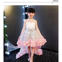 Summer girl tailing children flower girl princess mop wedding dress long dress white childrens dress tide dress