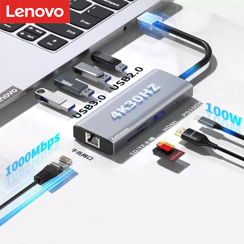 Lenovo Type-C Splitter Usb3.0 Laptop Docking Station HDMI Network Port Sd/Tf New F1-C09