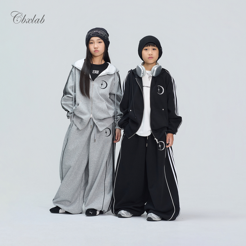 Cbxlab Children's Street Dance Trendy Brand Star and Moon Three-Stripe Gothic Loose Sports Suit American Street Dance Hip-Hop