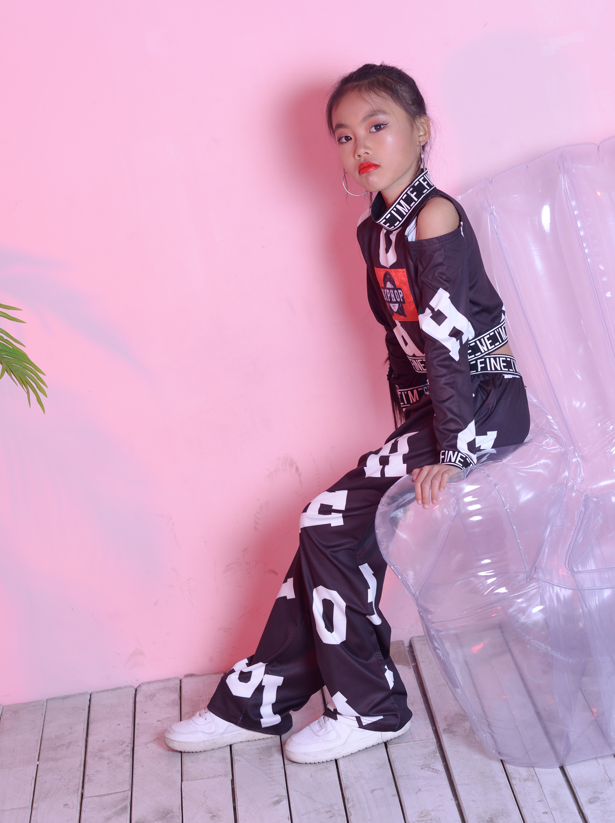 Giải phóng mặt bằng cô gái trẻ em jazz jazz nhảy trang phục thiết lập eo dài tay quần đen wacckin đường phố nhảy đồ tết cho bé gái