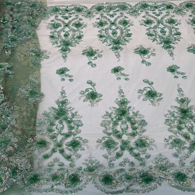 (Трансграничная торговля), (Оптовые продажи), зеленая трехмерная ткань, модное вечернее платье, в цветочек, с вышивкой