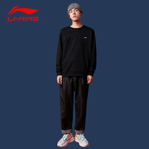 Li Ning, толстовка подходит для мужчин и женщин, весенний лонгслив для влюбленных, трендовый флисовый спортивный костюм, с рукавом, оверсайз