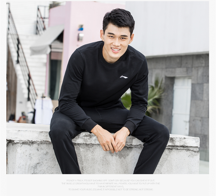 Li Ning Wei quần áo nam cộng với áo thun nhung mùa thu và mùa đông mới lông cừu dày lên ấm áp cổ tròn đan đồ thể thao dài tay - Thể thao lông cừu / jumper mẫu áo thu đông năm nay