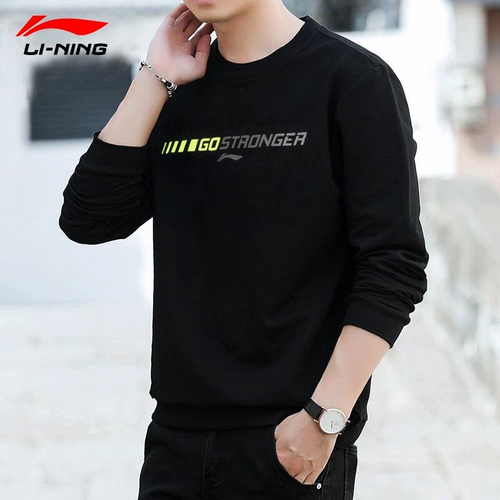 Li Ning, спортивная весенняя толстовка с круглым воротником, трикотажный лонгслив, футболка для отдыха, оверсайз