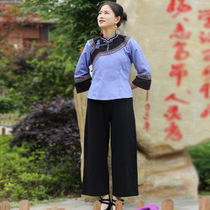 Bouyi ethnic clothing womens Guizhou minority March Three clothing disc buckle suit womens two sets original design spring