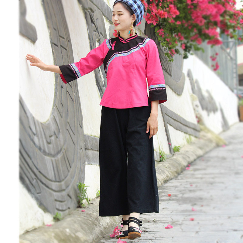 Buyi ethnic clothing female Guizhou ethnic minority March three clothing plate buckle suit female two-piece set original design summer